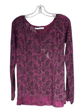 Maurices Plum Long-Sleeve Lace-Pattern Top